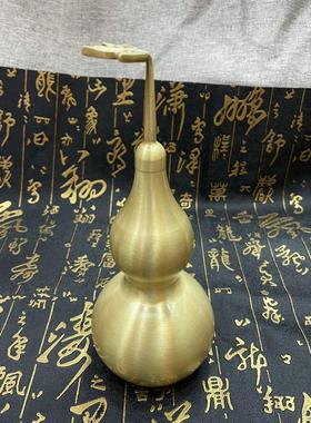 铜葫芦黄铜拉丝葫芦摆件光面开口带叶纯铜葫芦家居桌面工艺品摆件