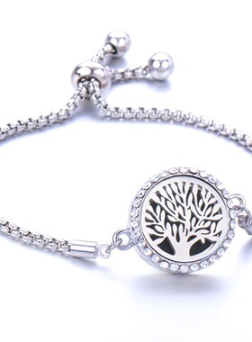 送女朋友镶钻钛钢镂空香薰可打开精油手链欧美可调大小香水手镯潮