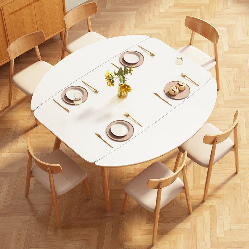 侘寂风实木可伸缩岩板餐桌樱桃木色长方形家用饭桌可变圆桌小户型,淘宝优惠券,粉丝福利购,淘宝优惠卷