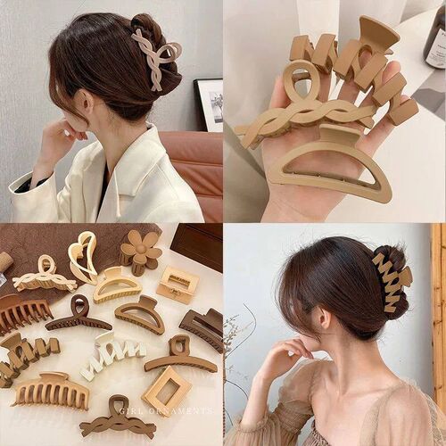 Women Hair Claw Clips Korea Coffee Beige Acrylic Large Hair - 图3