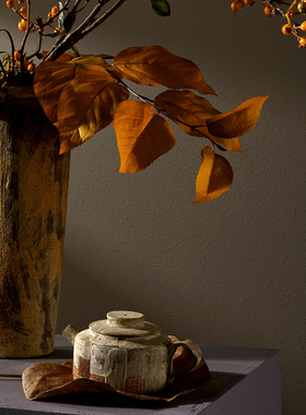 形上粗陶陶瓷花瓶灼色高圆罐客厅桌面纯手工艺术复古摆件朋友送礼