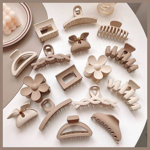 Women Hair Claw Clips Korea Coffee Beige Acrylic Large Hair - 图1