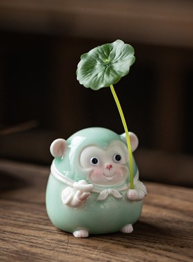 久造创意可爱猴子趣味小摆件家居客厅办公桌面陶瓷工艺品装饰摆设