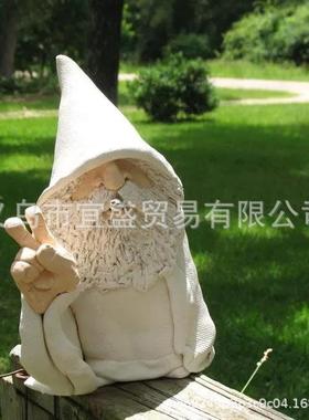独立站新款摆件花园抽烟矮人 树脂工艺品侏儒套装雕像白胡子老人