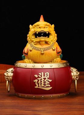 黄铜貔貅香炉日进斗金办公室客厅桌面彩绘金属工艺品铜器纯铜摆件