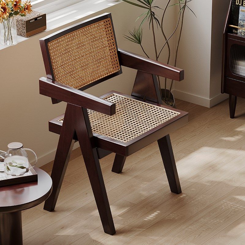 恬梦家居昌迪加尔休闲阳台椅全实木k字椅客厅小沙发复古中式藤编,淘宝优惠券,粉丝福利购,淘宝优惠卷