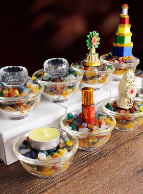 家用八吉祥佛前描金供水碗七宝石朵玛食子供具摆件八供全装