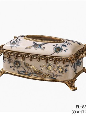 茱莉安法式复古陶瓷镶铜桌面高脚果盘欧式艺术彩绘装饰品摆件