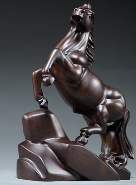 黑檀木雕生肖马摆件实木马到成功家居书房办公桌面装饰红木工艺品