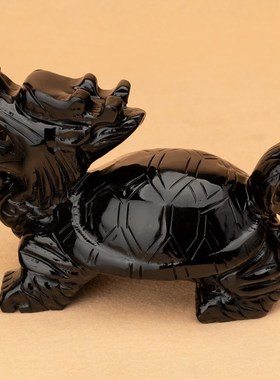 天然黑曜石龙龟摆件一对黑墨玉石龙头龟客厅招财玄关家居工艺饰品