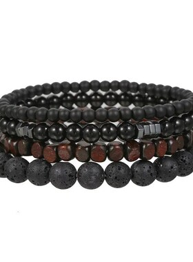 4Pcs/Set Black Gall Stone Volcanic Stone Wood Beads Multi-la