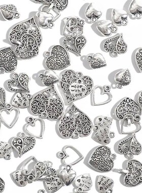 10-50pcs Antique Charms Hollow Lovely Heart Silver Color Pen