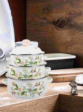 3 Pcs Enamel Pot Pans for Cooking Saucepan with Handle