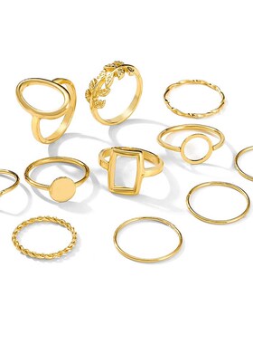 跨境关节戒指 new geometric leaf rings set female joint ring