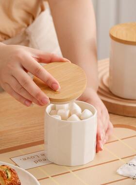 White Striped Ceramic Jar with Airtight Seal Sugar Storage