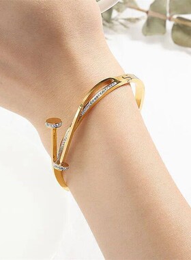 Luxury Unique Double Crystal Nail Head Cross Stainless Steel