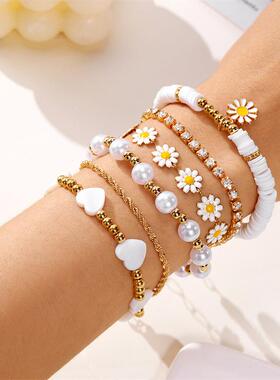 10 Pcs Vintage Bohemian Beaded Star Heart Pearl Bangles Jewe