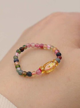 Natural Rainbow Tourmaline Ring Womens Small Tourmaline Bea