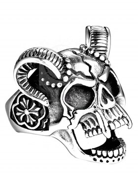 -Vintage Gothic Punk Ring Skull Goat Head Animal Mens Ring