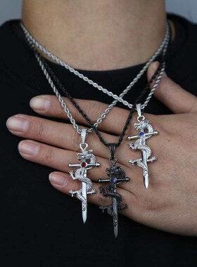 Hip Hop Dragon Sword Pendant Micro Set Blue Red Purple Zirco