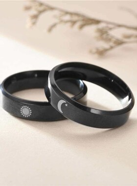 New 6mm Moon Sun Ring Sun Moon Stars Couple Titanium Steel R