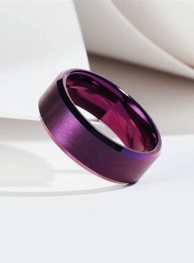 Simple 8mm Purple Stainless Steel Rings For Men Women Purple