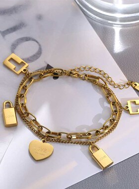 Titanium Steel Brlet Womens Double-layer Heart-shaped Key L