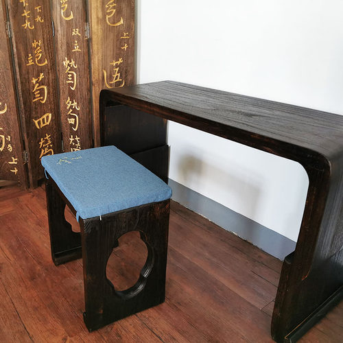 七韵古琴桌凳坐垫棉麻可拆洗烧桐木燕尾榫卯古琴桌坐垫 - 图1