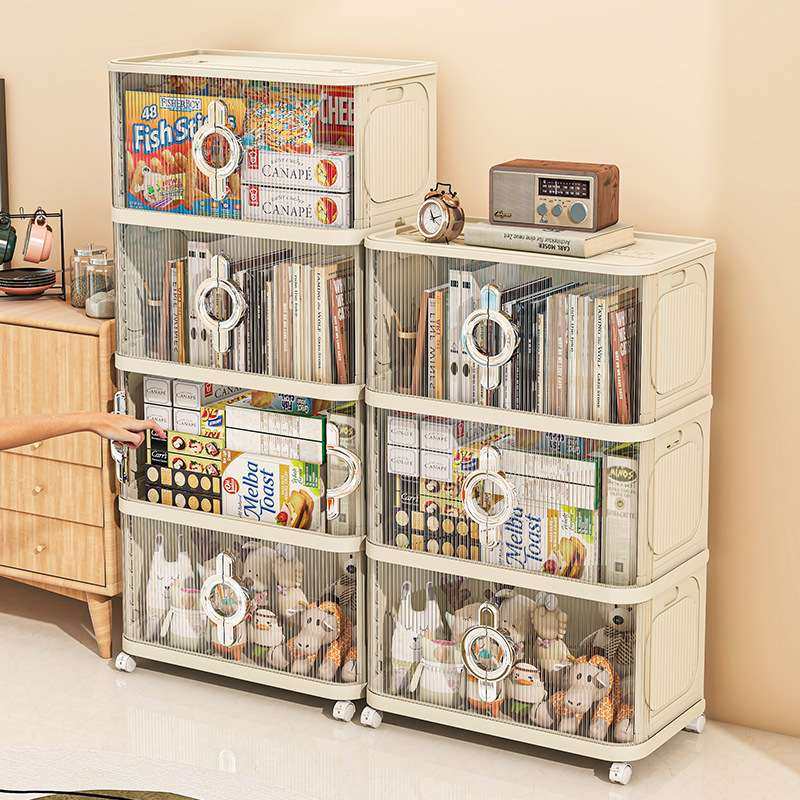 25年新款收纳柜家用底部滑轮透明可视加厚PP双拉门置物柜储物柜,淘宝优惠券,粉丝福利购,淘宝优惠卷