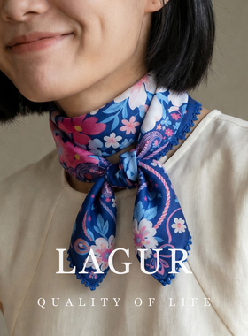Lagur100%棉蕾丝边方巾花卉丝巾