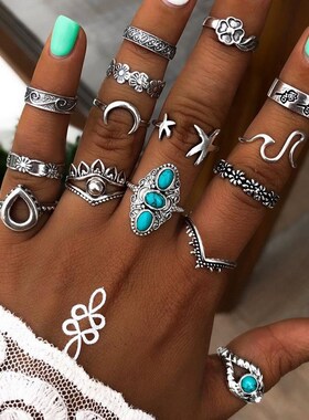 Bohemia Ring Set Women Butterfly Floral Zircon Rings Vintage