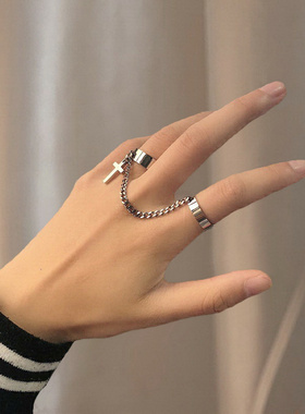 Men Punk Silver Color Plated Cross Chain Ring For Women