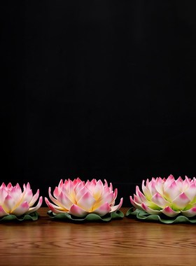 非遗传承陶瓷手工荷叶摆件创意桌面装饰品莲花香插摆件底座