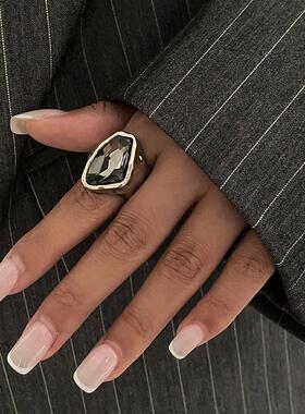 New Grey Crystal Geometric Ring Women Minimalist Design Silv