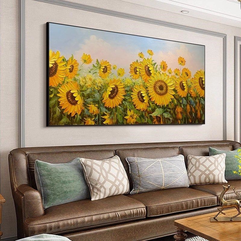 肌理立体向日葵装饰画手绘油画欧式花卉客厅沙发背景墙太阳花挂画,淘宝优惠券,粉丝福利购,淘宝优惠卷
