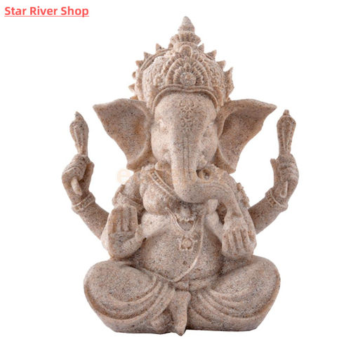 MagiDeal Hand Carved Sandstone Seated Ganesh Buddha Deity El - 图0