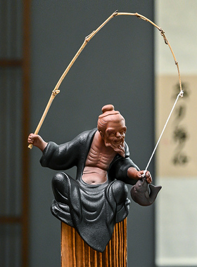 陶瓷姜太公钓鱼摆件人物钓鱼翁假山鱼缸流水器盆景造景微景观配件