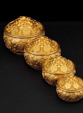 金蟾铜聚宝盆带盖百福缸摆件客厅米缸家用铜工艺品办公室开业礼品