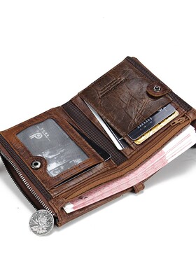 CONTACT'S HOT Genuine Crazy Horse Cowhide Leather Men Wa