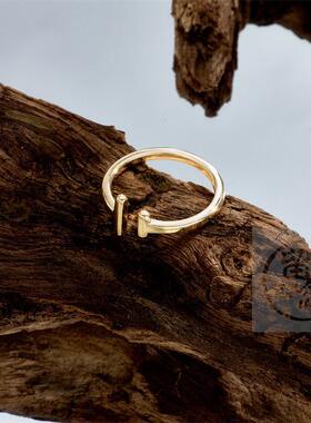 。Parallel bars ring womens copper electroplating real 14K