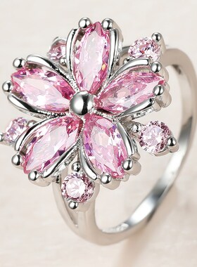 Cute Female Pink Crystal Stone Ring Charm upscale Thin Weddi