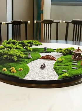 大圆桌中间转盘摆花酒店餐桌摆件桌花中式圆形创意桌芯装饰品摆设