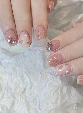 24Pcs Glitter Diamond Press On Nails Sweet Cute Girl Acrylic