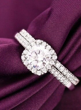 Classic Women Wedding Ring Set Metal Silver Color White Zirc