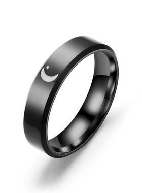 New 6mm Moon Sun Ring Sun Moon Stars Couple Titanium Steel R