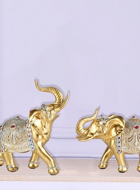 大象摆件一对泰国家居金色客厅招财酒柜泰式玄关东南亚风格装饰品