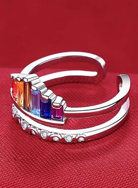 Zircon Rainbow Crown Ring Womens Fashion Color Diamond Open