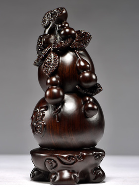 黑檀木雕葫芦一对摆件实木质雕刻福禄葫芦家居客厅摆设装饰工艺品