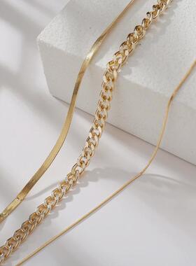 Women Vintage Multi-layered Snake Chain Necklace 三层锁骨链