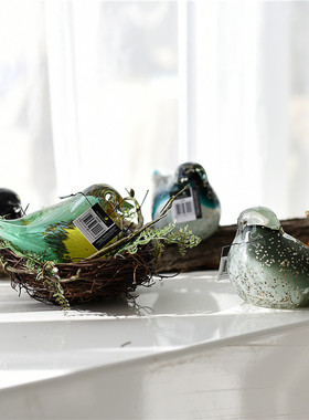 现代艺术创意彩色琉璃小鸟玻璃摆件出口欧美家居客厅壁柜桌面装饰